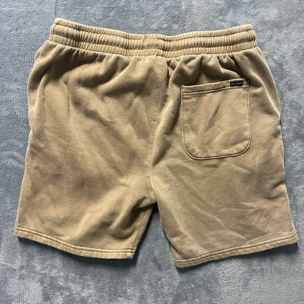 PacSun Mens Fleece Sweat Shorts Medium Tan Brown Drawstring Elastic Waist Casual